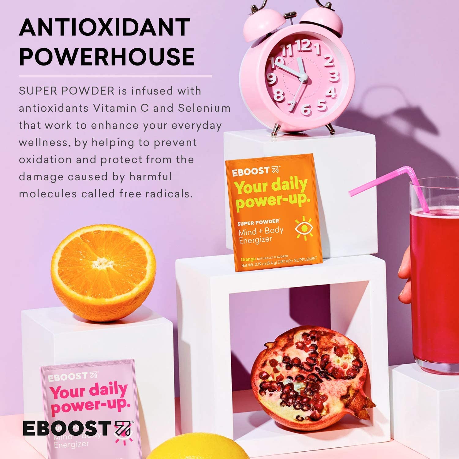 EBOOST Energy Drink & Electrolyte Powder, 20 Packets - Super Powder Pink Lemonade with No Added Sugar - Essential Blend of Vitamins, Nootropics & Natural Caffeine and Hydration - Pre & Post Workout - Image 6
